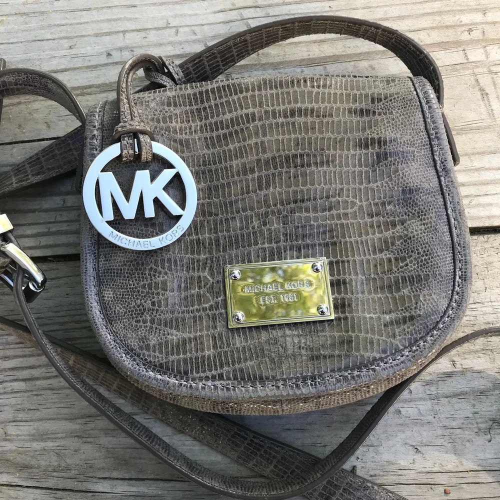 Michael Kors Small Crossbody Bag in Taupe Brown with Gold Hardware
